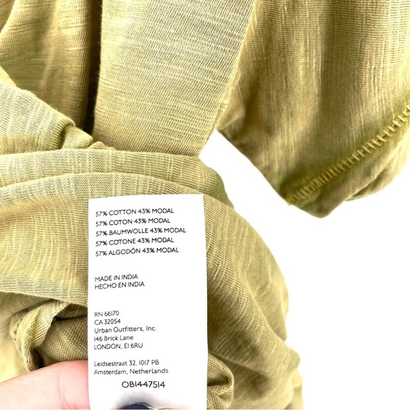 Anthropologie Pilcro Short Flutter Ruched Khaki Green Cotton T Shirt Top - Picture 6 of 6